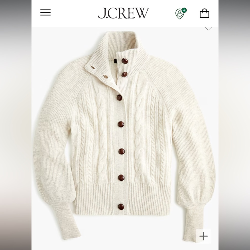 J.Crew Balloon Sleeve Cable Knit Cardigan